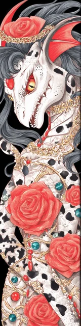 Free dragon bookmark featuring a white dragon with red roses